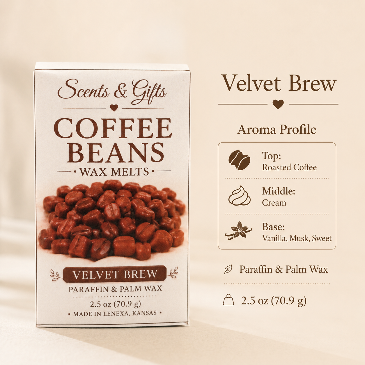 Velvet Brew aroma profile for Coffee Beans wax melts