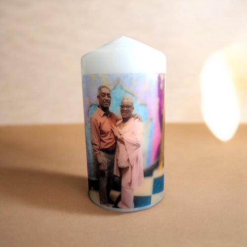 Personalized keepsake candle with custom couple photo