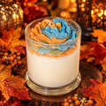 Scents & Gifts Fall Color My Mood Autumn Leaves + Amber candle with orange and teal wax peony flower top