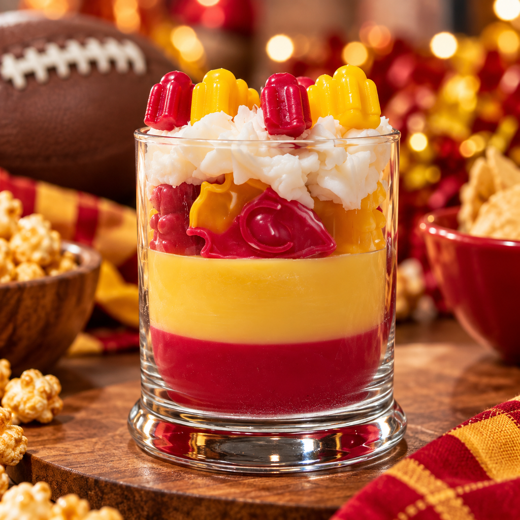Scents & Gifts Game Day hyper-realistic candle in red and yellow
