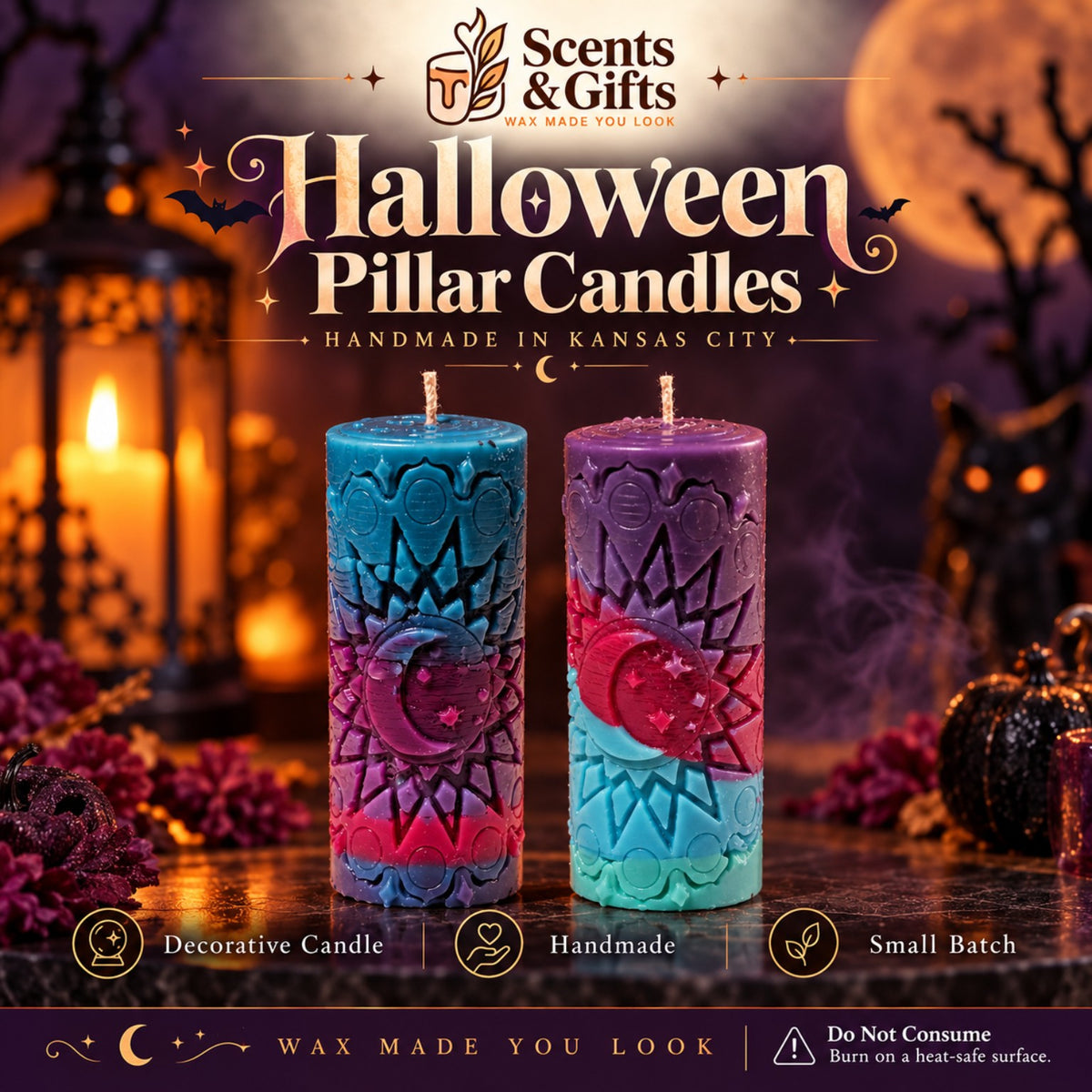 Scents & Gifts Halloween pillar candles branded image