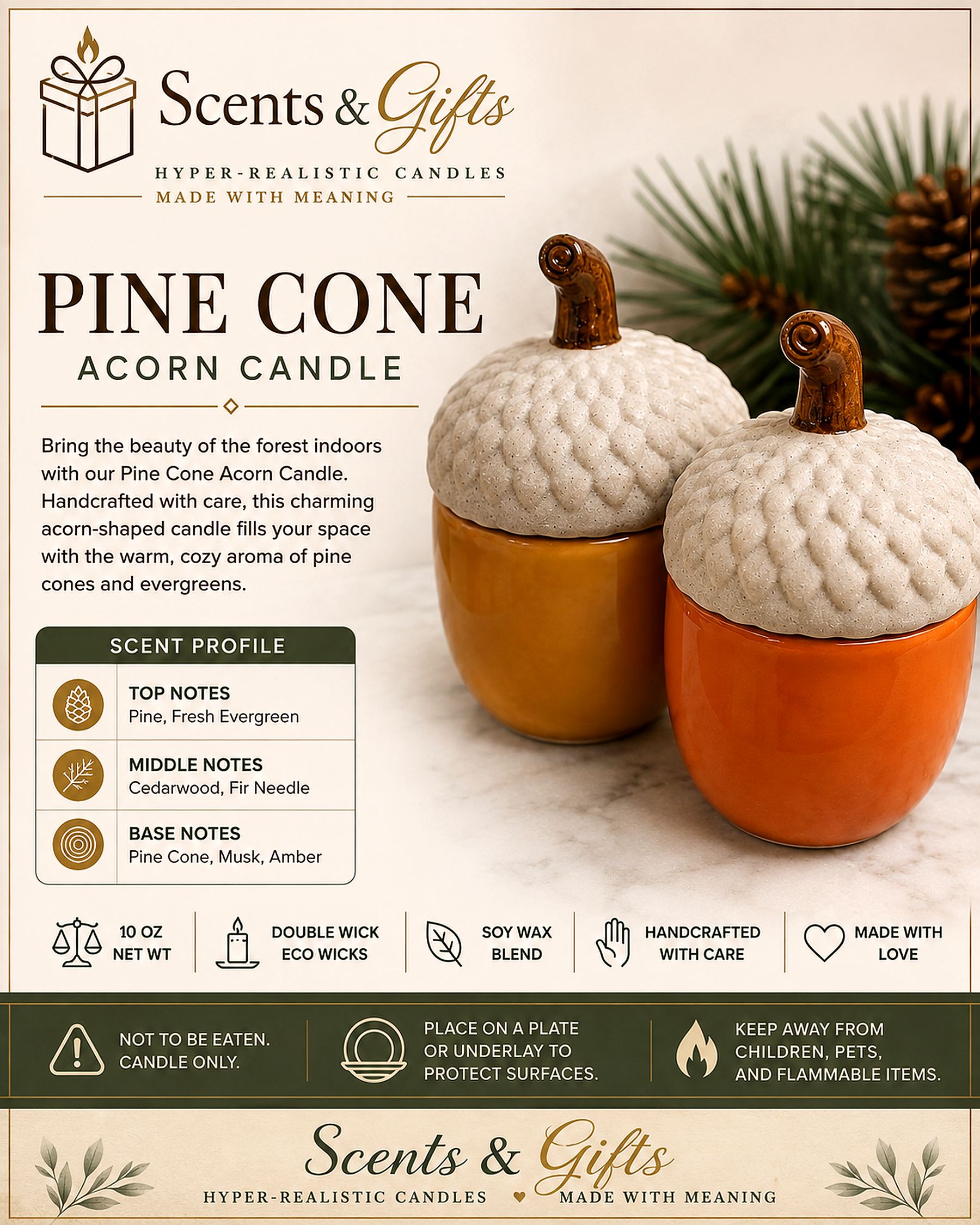 Scents & Gifts Pine Cone Acorn Candle 10 oz product graphic