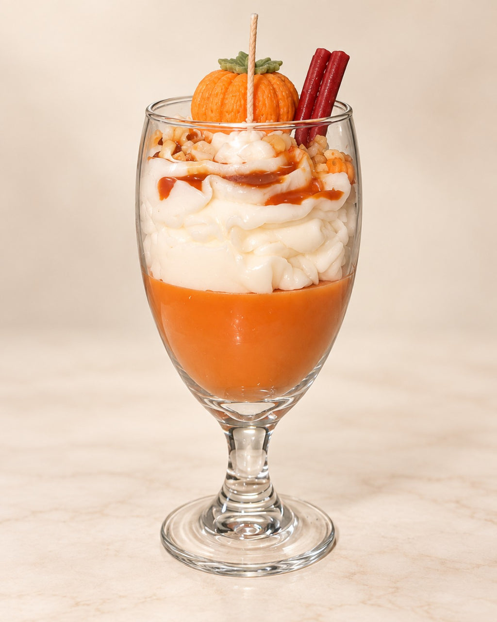 Pumpkin Frost dessert candle in glass goblet