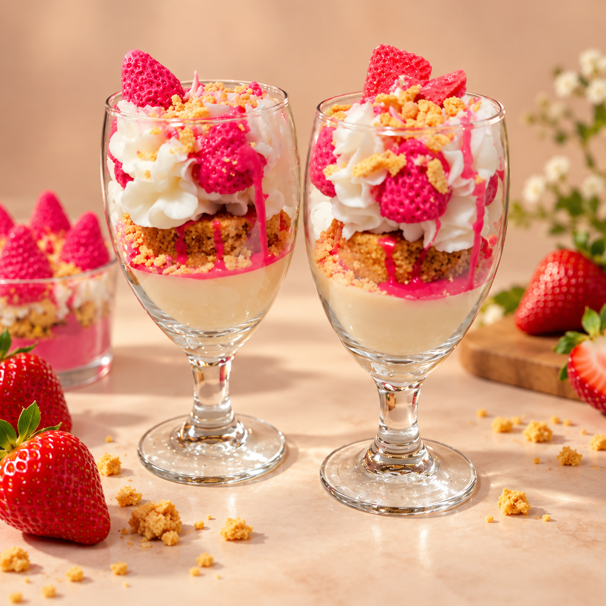 Strawberry Shortcake Crumble stemmed dessert candle goblet hero — Scents & Gifts