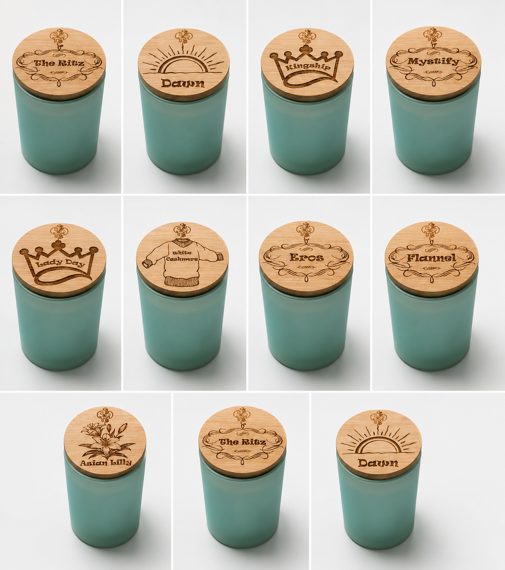 Scents & Gifts Simply Soy candle collection with engraved bamboo lids