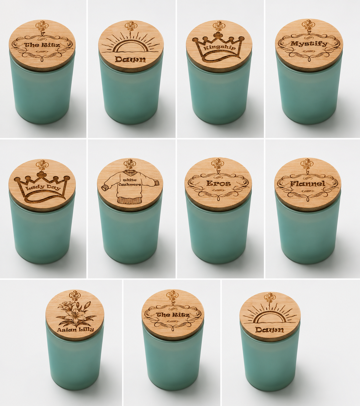 Scents & Gifts Simply Soy candle collection with engraved bamboo lids