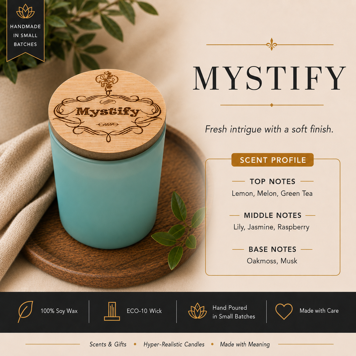 Simply Soy Mystify candle scent profile