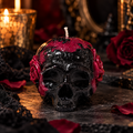 Scents & Gifts Skull Rose Pillar Candle in black and crimson, fragranced with Crypts