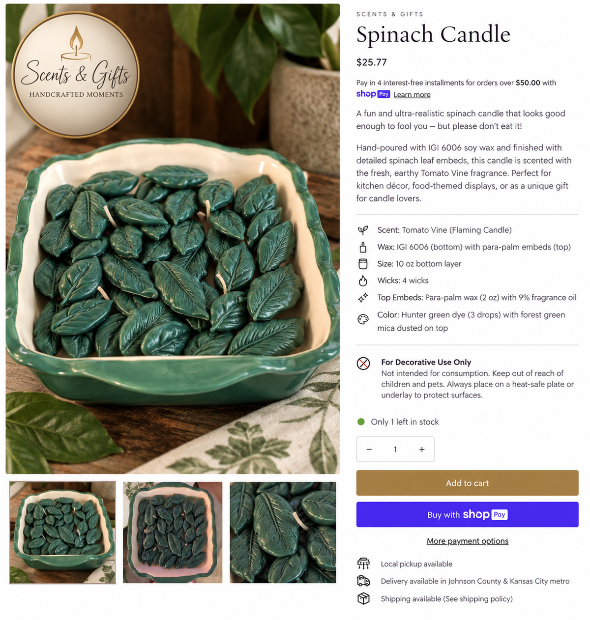 Scents & Gifts Spinach Candle