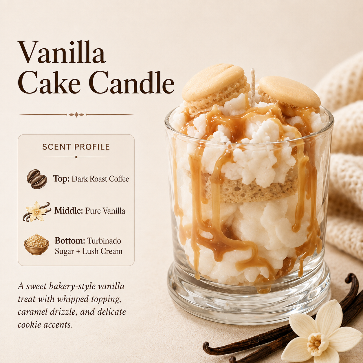 Vanilla Cake Candle with Vanilla Brew scent profile