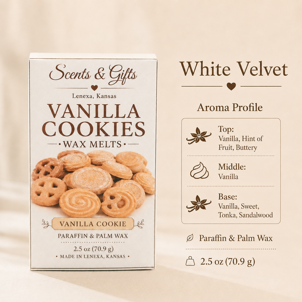 White Velvet aroma profile for Vanilla Cookies wax melts