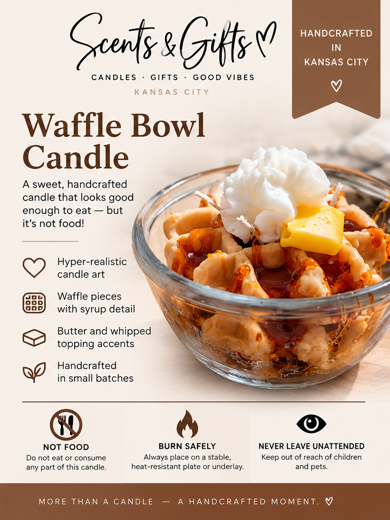 Scents & Gifts Waffle Bowl candle branded product details and gift template
