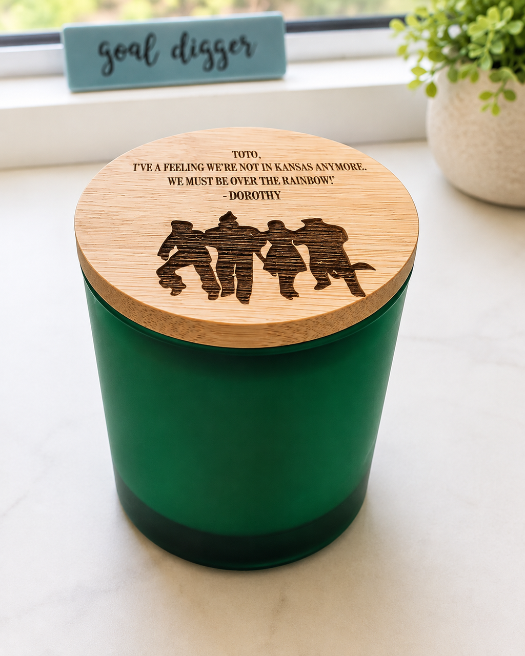 Dorothy engraved-lid green soy candle by Scents & Gifts